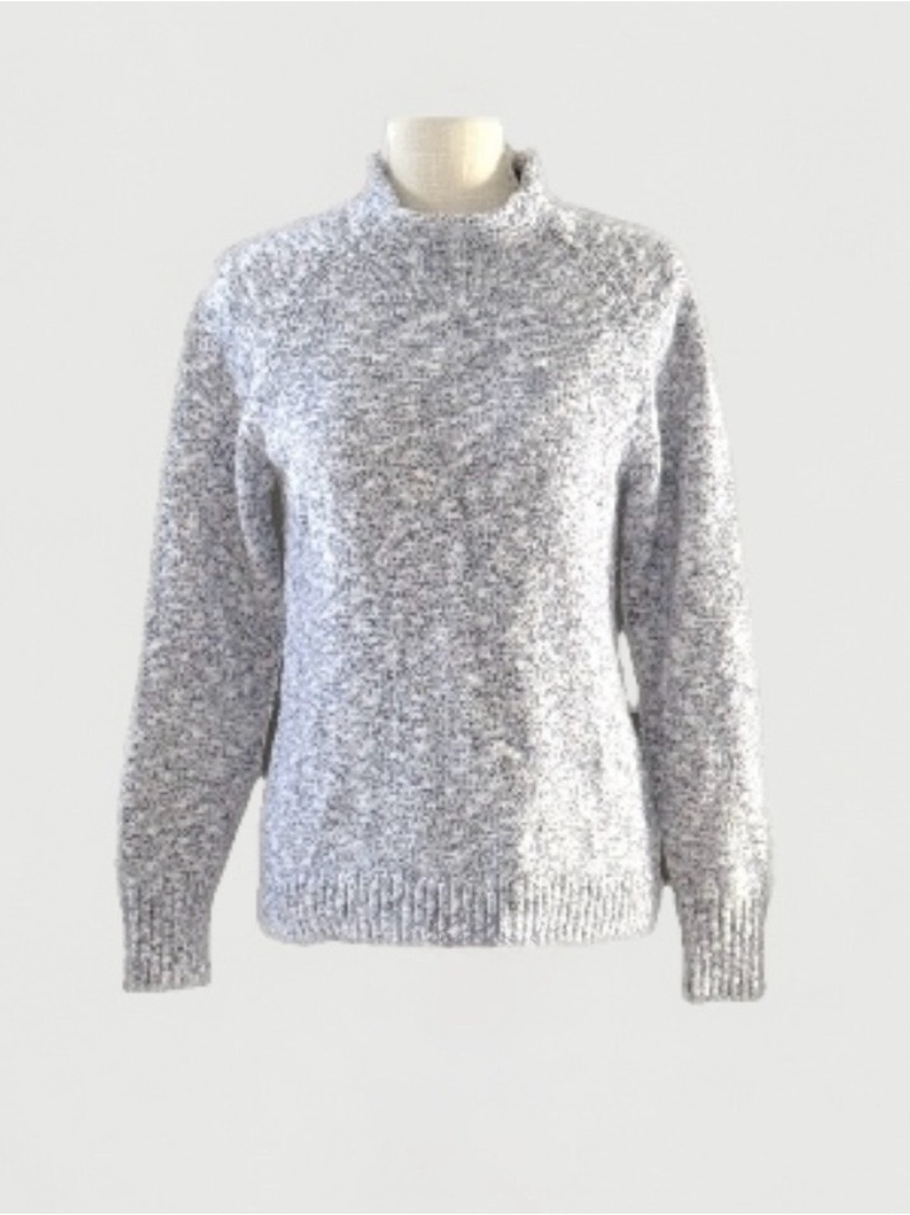 L.L. Bean Women's Blue White Marled Mock Neck‎ Raglan Knit Sweater Size S